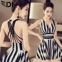 DK swimwear women 2021 New conjoined big chest gathered conservative belly thin sex belt steel ring hot spring swimsuit