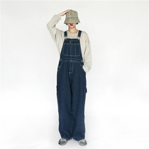 Japanese Amei Kazi American heavyweight retro denim pants mens and womens casual straight work suspenders jumpsuit