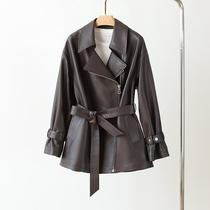 2022 - The new sheep skin leather dress female long locomotive coat leisure large - yard coat 232 - 1
