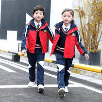 Kindergarten yuan fu autumn and winter graders jackets plus velvet thickening red class uniform uniform three-piece suit
