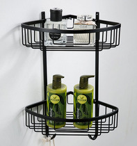 German black stainless steel bathroom wall corner rack Shower room shelf Triangle belt mesh basket Bathroom hardware