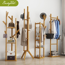 Simple clothes hat rack floor bedroom hanging clothes hanger room clothes rack son home clothes bag containing shelve solid wood