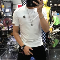 New mens short-sleeved T-shirt 2020 summer trendy mens embroidery slim-fitting handsome mens youth simple bottoming shirt
