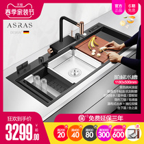 Assas Stainless Steel Wash Basin Kitchen Sink Large Single Tank Black Nano Stepped Sink Dishwashing Pool Home