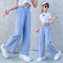 Girls wide leg pants summer clothes foreign style loose children Middle and big children straight tube Tencel denim thin ice silk summer pants