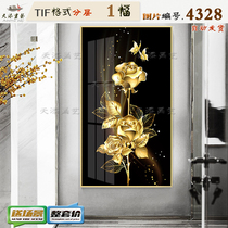 Modern fashion gold foil abstract hand-painted Golden Rose butterfly living room painting 3d relief porch Crystal porcelain painting material