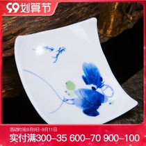 Folk artist hand-painted pastel blue and white porcelain cup seat saucer Jingdezhen ceramic anti-scalding cup holder