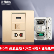 Type 86 wall concealed multimedia panel Gold HD HDMI audio computer network cable socket