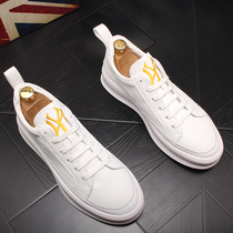 Mens shoes spring embroidery tide shoes leather white shoes Mens Korean version of the trend of all kinds of shoes height-increasing breathable casual shoes