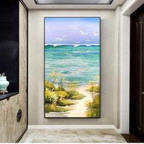 Entry entrance decorative painting blue sea and blue sky modern pure hand-painted oil painting aisle corridor sea landscape living room hanging painting