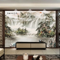 New Chinese Living Room Bamboo Wood Fiber TV Background Wall Abstract Mood Water Ink Landscape Painting Integrated Wall Panel Film & TV Wall