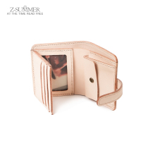 ZSUMMER original hand-stitched womens leather vintage short wallet tanning leather cowhide three-fold ticket holder