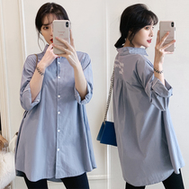 Pregnant women autumn 2021 New Fashion long vintage striped plaid shirt tide spring autumn pregnant womens top