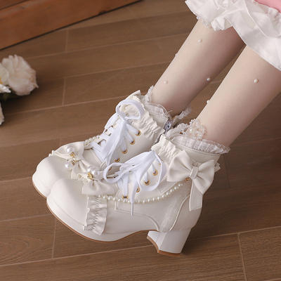 taobao agent Cute low boots, winter footwear high heels, Lolita style, plus size