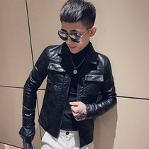Spring and autumn short leather clothing mens slim body Korean version of the motorcycle leather jacket fashion spirit guy imitation leather jacket