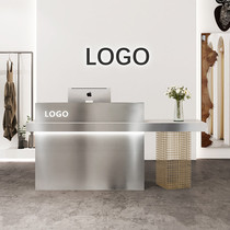 Simple modern clothing store stainless steel bar table cash register beauty salon Club Barber Shop light luxury small front desk