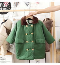 Childrens military coat childrens clothing winter cold 3 children boys and boys Green girls baby thick cotton coat