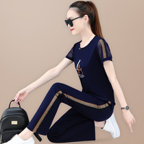 KKQ casual clothes sports suit womens summer 2021 new Korean version thin short-sleeved T-shirt loose breathable two-piece set tide