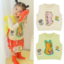Spring Summer Spot SS22 Korea Boy Clothing Amber Children Cute Little Bear Patch Cloth Knit Warm Vest