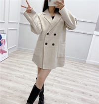 Double-breasted woolen coat womens 2021 Spring and Autumn New loose padded suit collar small man long top