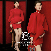 Exhibition new maternity dress photo photo art theme clothing Chinese style national tide red retro cheongsam dress
