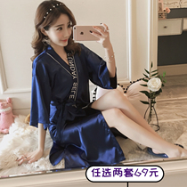 Sleepwear Girl Ice Silk Summer Thin Summer Medium Long Style Sleeping Dress 70% Sleeves Genuine Silk Bathrobe Sexy Summertime Home Clothing