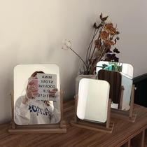 ins Wind wooden mirror subnet red desktop makeup mirror female large desktop folding vanity mirror student dormitory portable