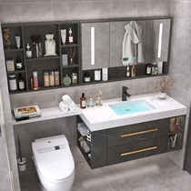 Custom rock plate integrated basin bathroom cabinet combination extended toilet Intelligent light luxury bathroom cabinet washbasin washbasin