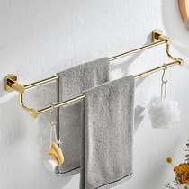 All copper towel rack Golden non-perforated toilet towel bar with adhesive hook Nordic simple light luxury wind single pole double rod