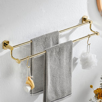 All copper towel rack Golden non-perforated toilet towel bar with adhesive hook Nordic simple light luxury wind single pole double rod