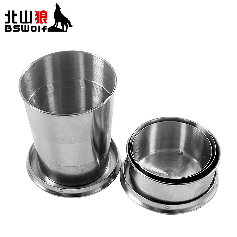 Beishan Wolf Outdoor Retractable Water Cup Portable Folding Three-Section Cup Stainless Steel Washing and Contraction Cup Travel Cup