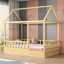 Solid wood childrens bed Princess girl boy single tree house small house with guardrail drawer rack bed Pine Wood
