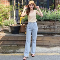 Hong Kong light-colored wide-leg jeans womens summer high-waisted loose thin small vertical straight mopping pants