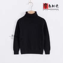 Children's Black Cotton Turtleneck Sweater for Children Small and Large Boys and Girls Photography Clothing Knitted Shirt Backing Shirt with Velvet