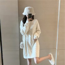  Sweater Korean gentle dress long-sleeved round neck loose autumn and winter new temperament mid-length knitted skirt women