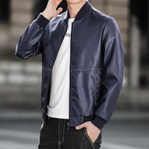 Casual handsome jacket Mens autumn thin mens leather pu jacket new Korean slim stand-up collar trend top