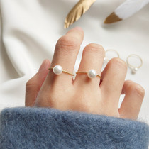 Shake ring S925 sterling silver ring female simple very fine set pearl wild winding gold index finger ring