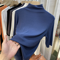 2021 early autumn new half high collar Middle sleeve thread T-shirt women thin stretch interior base shirt wild coat top tide