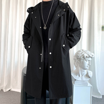 Windbreaker Mens spring and autumn long jacket Jacket loose large size casual over-the-knee hooded coat thickened cotton coat coat