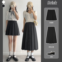 Pleated skirt skirt womens spring and summer large size gray high waist thin medium-long section jk2021 new a-line short skirt