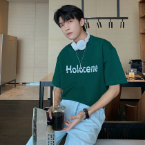 Hualun homemade cotton short sleeve T-shirt mens summer 2021 new trend mens loose Tide brand print top