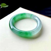 Natural jade bracelet round strip Myanmar old pit A cargo Sun Green floating flower jade bracelet ice wide version jade bracelet childrens model