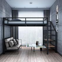 Wrought iron double upper floor covered with an empty iron frame pavilion-style overhead combination Space-saving elevated double bed under the table bed