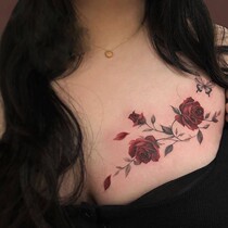 (New) tattoo sticker rose breast dark red butterfly tattoo waterproof long-lasting female male tide pattern