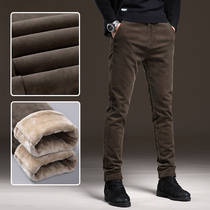 Winter corduroy mens pants new slim straight mens casual long pants men plus velvet padded velvet autumn and winter