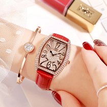 2021 new explosive ladies full diamond watch wine barrel-shaped leather vintage fashion temperament Diamond waterproof watch women