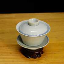 Jingdezhen Blue Side Double Line Three Cai Bowl Kung Fu Tea Set Tea Cup Complete Household Tea Factory Inventory