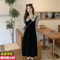 2021 new maternity wear autumn and winter large size velvet stitching loose autumn long sleeve medium and long jumpsuit skirt