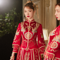 Xiuhe clothing bride 2021 new winter wedding Chinese dress dragon and phoenix jacket small satin show kimono female