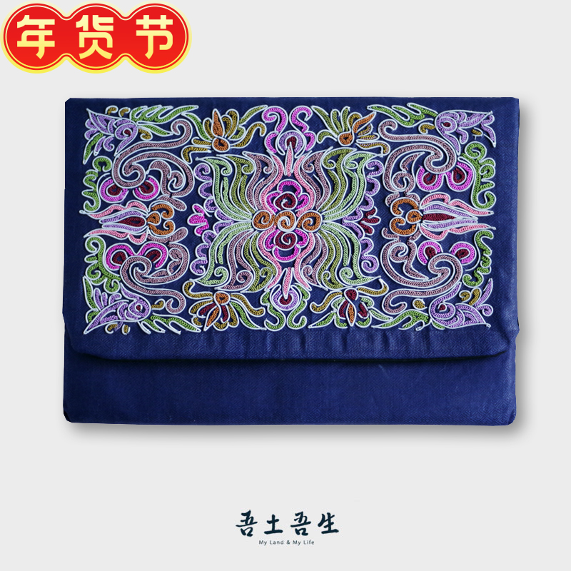 My native life real twin butterfly love flower aquarium pure handmade horsetail embroidery hand bag iPad bag tablet bag